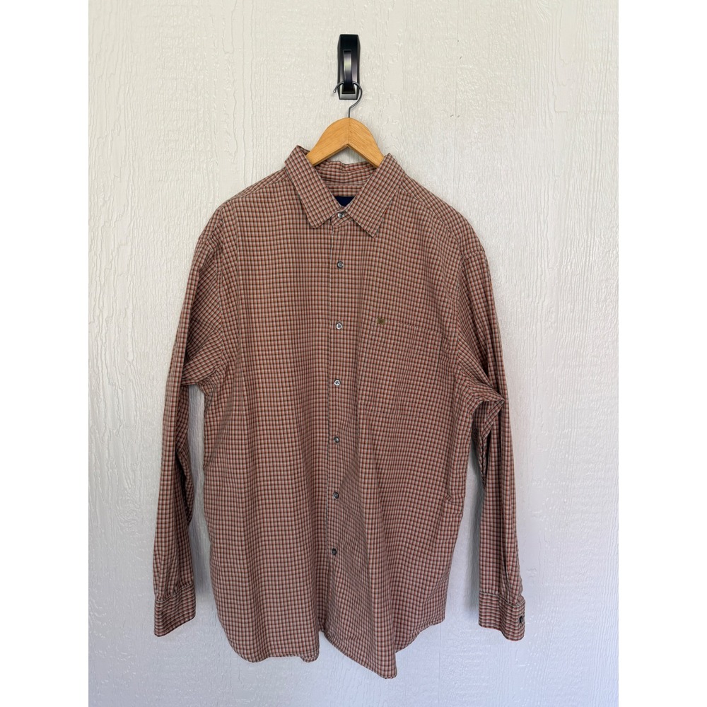 Nautica Jeans Company Mens XL Orange Grey Plaid Button Down Long Sleeve Shirt